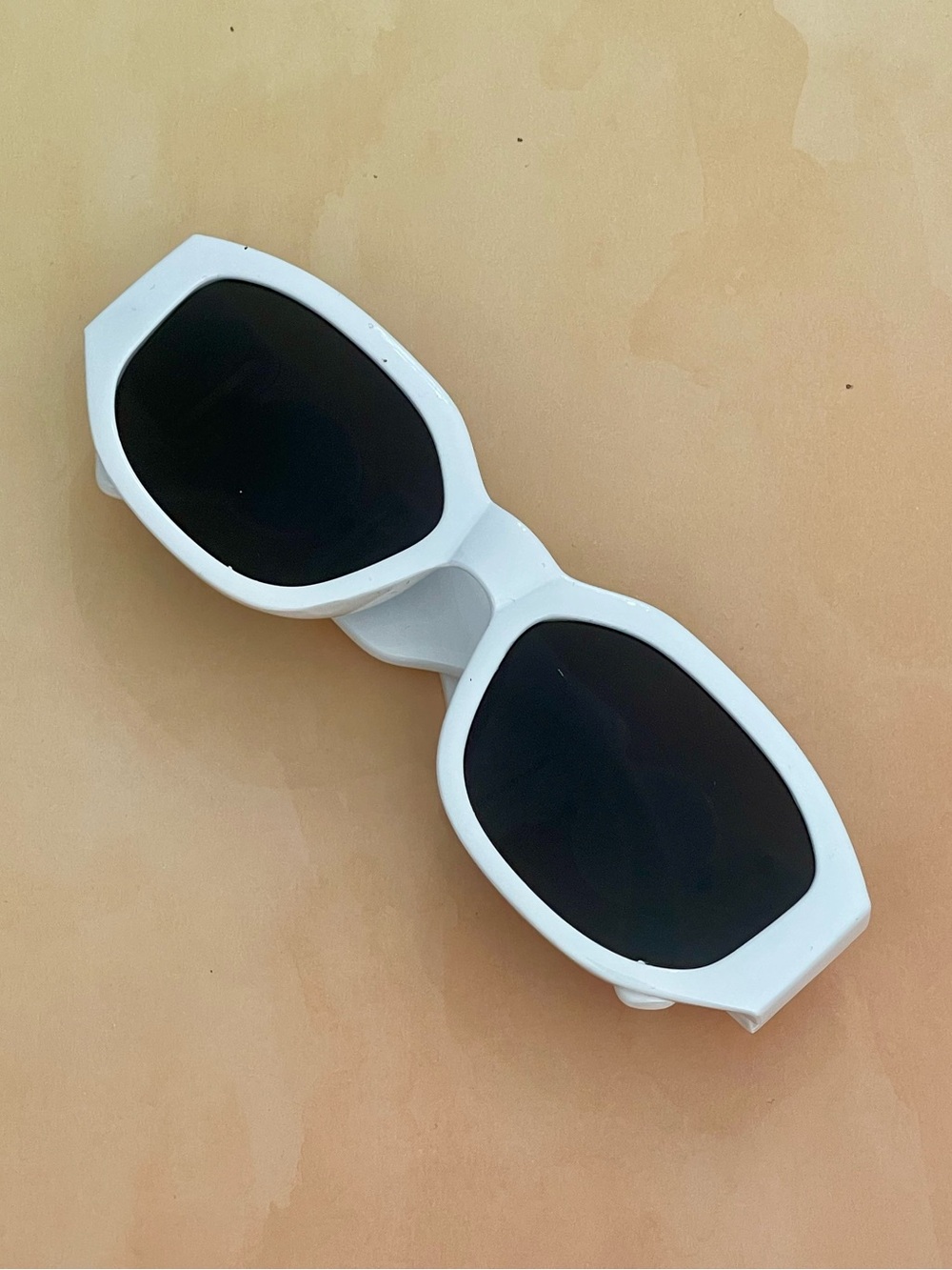 Anthropologie White Chunky Frame Sunglasses with Black Lenses and Gold Accents